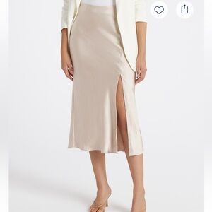 NWOT skies are blue midi Holly satin skirt, size S, off white